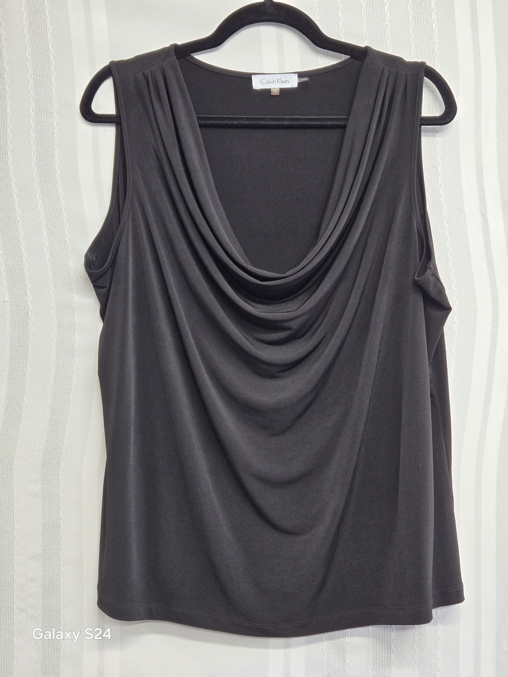 Calvin Klein Black Drape Neck Sleeveless Top Size XL